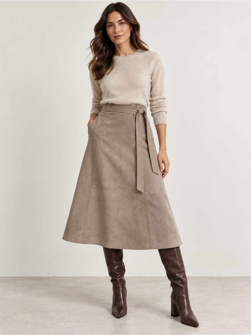 Aritzia Babaton Cecily Faux Suede A-Line Midi Skirt